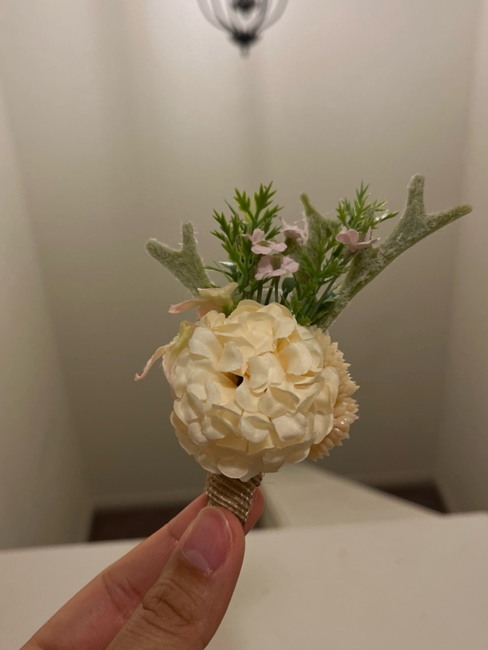 Cream Floral Boutonniere with Green Accents